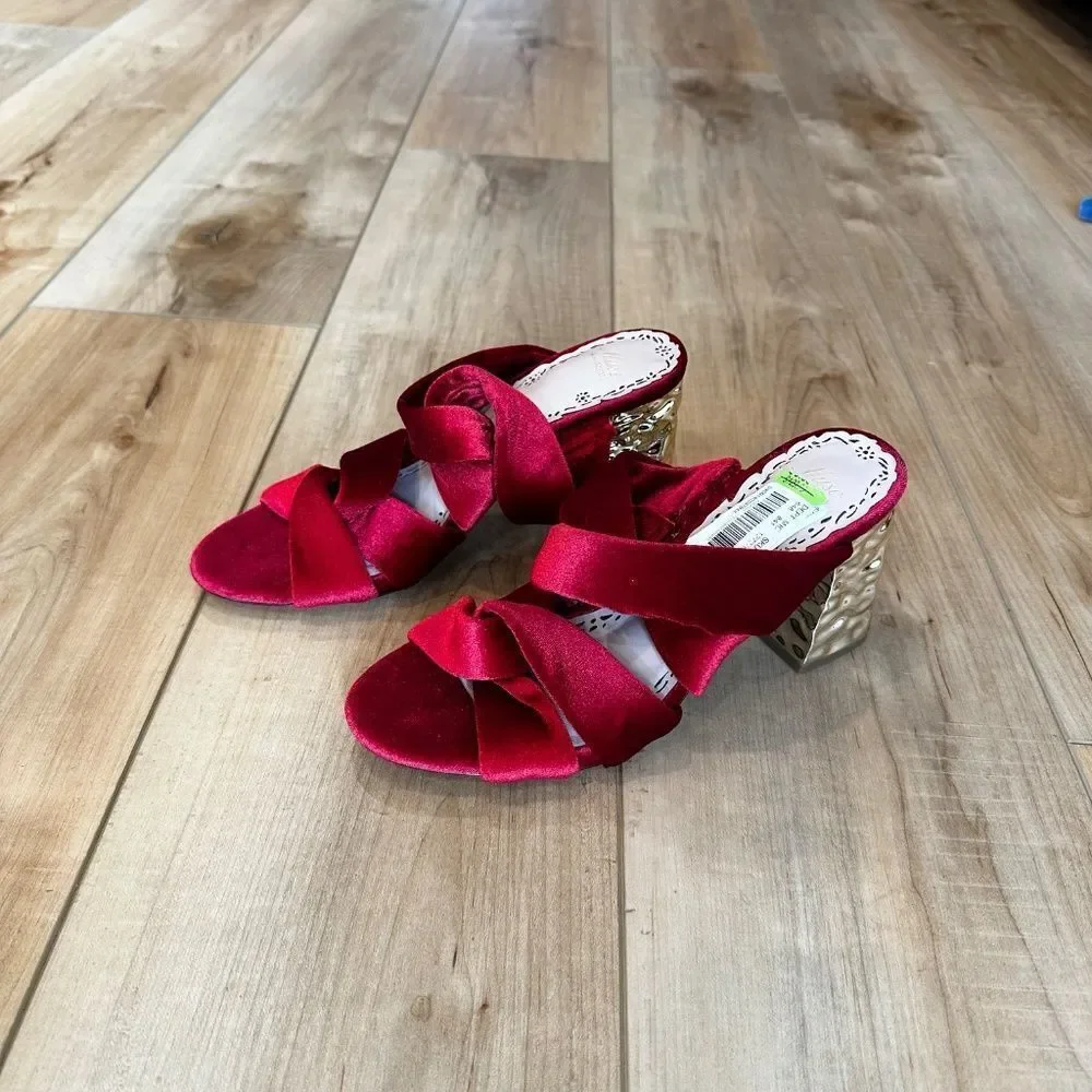 NWT Muse by Marchesa, Iris Red Velvet Knotted Dress Shoes Slide Sandals 7